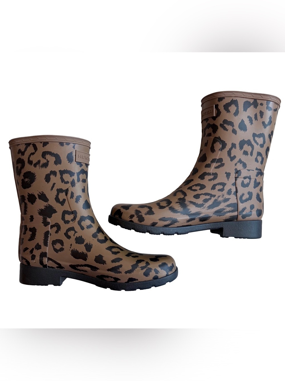 Hunter Original Refined Rain Boots Utility Animal Print Black Brown Women's 7